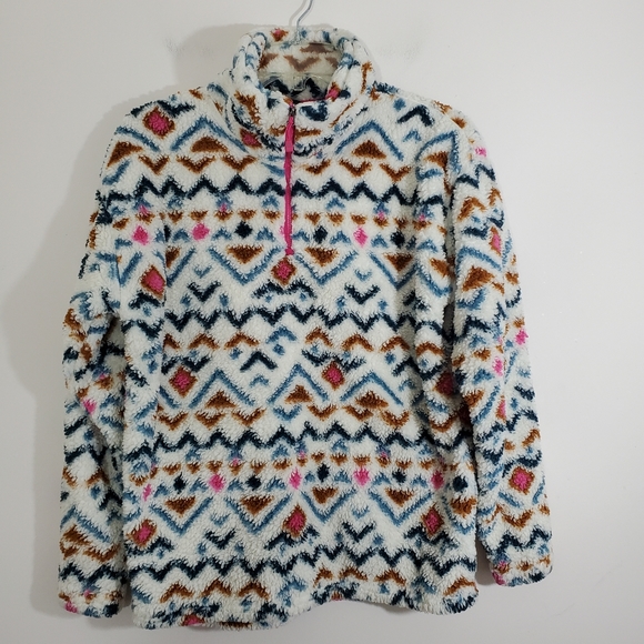 Eddie Bauer Plush 1/4 Zip Sherpa Aztec Southwestern Fleece Pullover Boho Medium - Picture 2 of 10